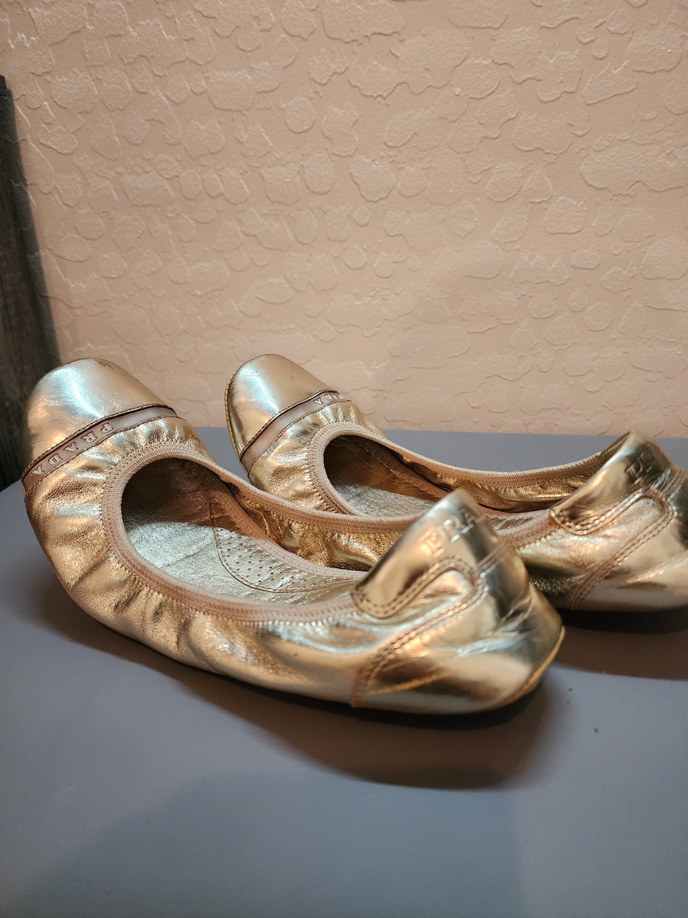 Prada Metallic Gold Leather Ballet Flats - Picture 2 of 5